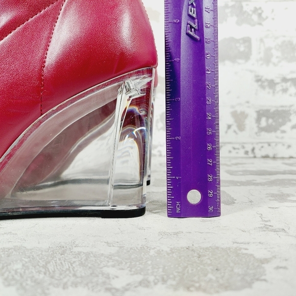 NEW Open Edit Erika Red Cranberry Faux Leather Pointed Toe Wedge Booties F625 - Picture 4 of 13